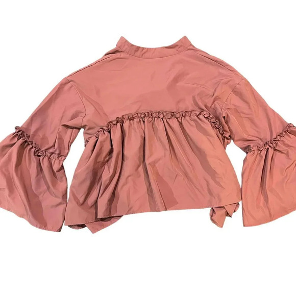 Shein Pink Long Sleeve V-Neck Ruffle Hem Peplum Blouse Size Medium - Picture 3 of 3